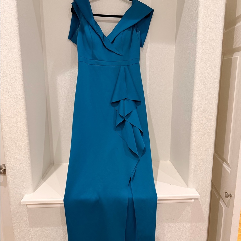 Xscape Turquoise Ruffle Gown